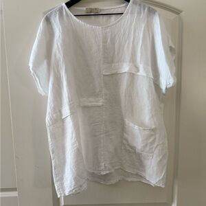 Eileen Fisher White Short Sleeve Bib Collar Blouse
